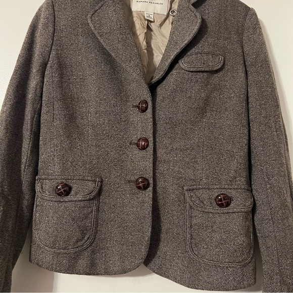 Banana Republic Women's Wool Blend Cropped Blazer in Brown Tweed Sz 4 Outlander - Picture 4 of 16